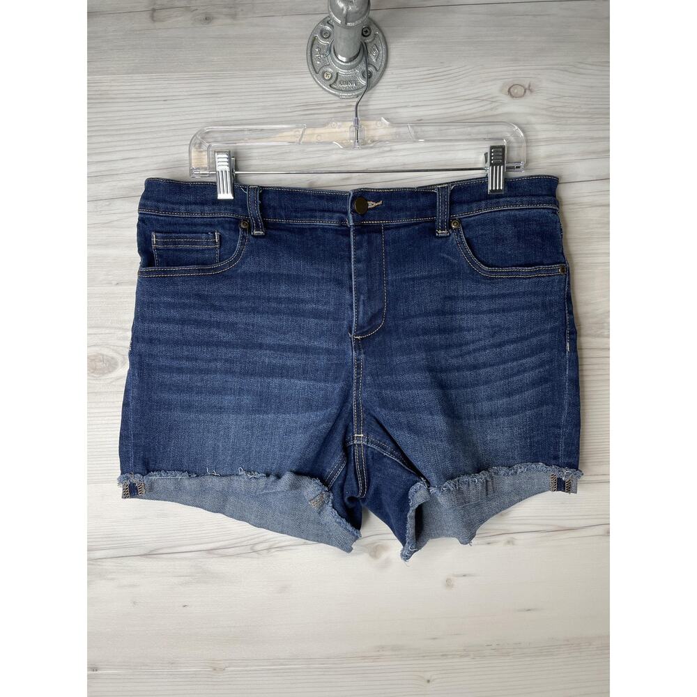 Soho New York & Company Shorts Womens 14 Denim Frayed Hem Jean Blue Stretch